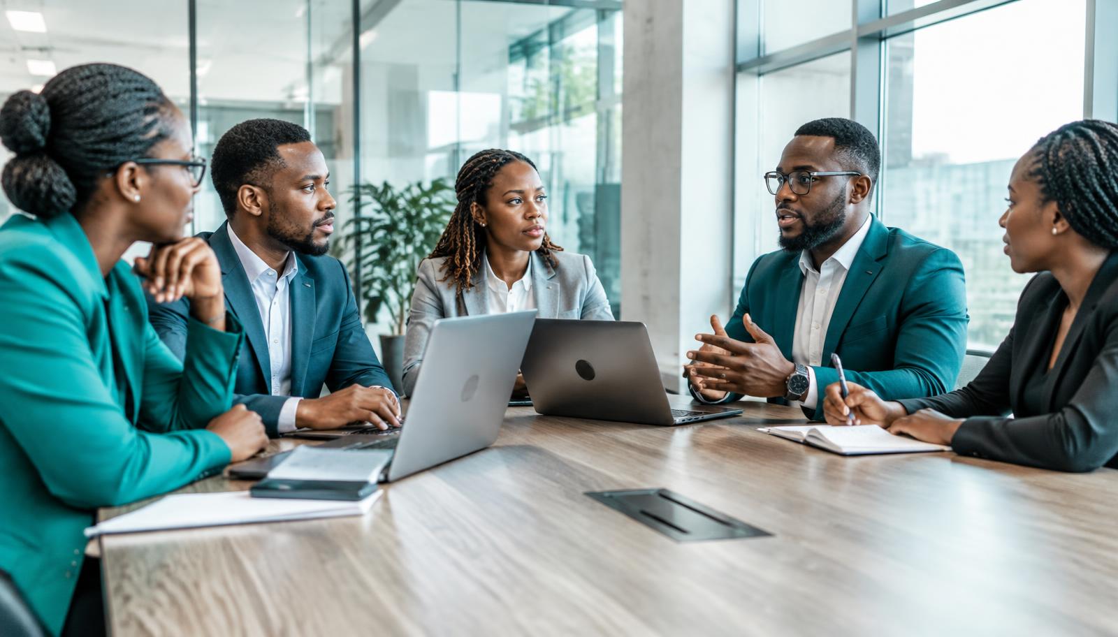 African consultants and advisors working together in a modern office